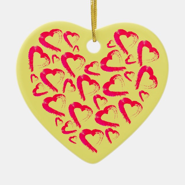 Red Hearts Gult Ceramic Ornament (Framsidan)