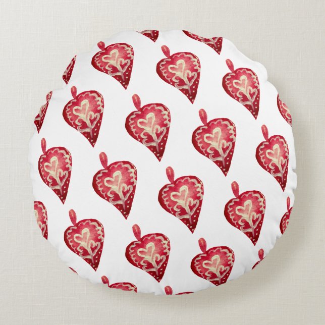 Red Hearts Helgdag Leksak Rund Kudde (Framsidan)