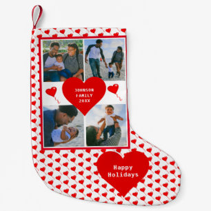 Red Hearts i Photo Collage Family Personlig Liten Julstrumpa