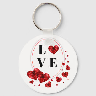 Red Hearts Kärlek Button Nyckelring