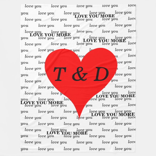 Red Hearts Kärlek Du Kärlek mer Monogram Fleecefilt (Framsidan)