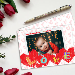 Red Hearts Kärlek Kids Valentine Photo Card Inbjudningar