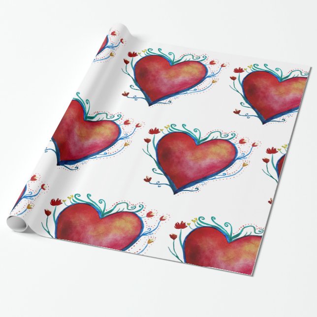 Red Hearts Kärlek Wrapping Papper Presentpapper (Utrullad)