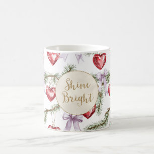 Red Hearts Lila Bows jul Guld Glitter Kaffemugg
