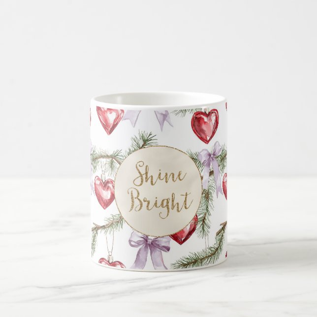 Red Hearts Lila Bows jul Guld Glitter Kaffemugg (Center)