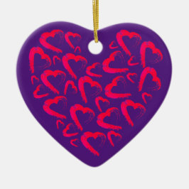 Red Hearts Lila Ceramic Ornament