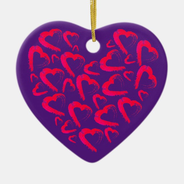 Red Hearts Lila Ceramic Ornament (Framsidan)