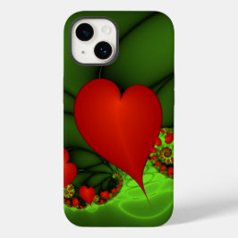 Red Hearts Lime Green Modern Abstrakt Fractal Art