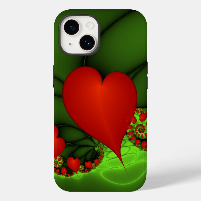 Red Hearts Lime Green Modern Abstrakt Fractal Art (Baksida)