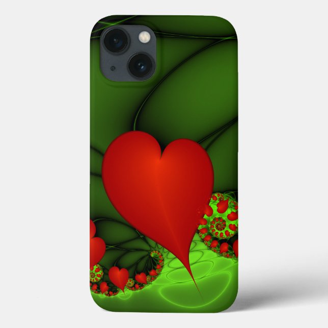 Red Hearts Lime Green Modern Abstrakt Fractal Art (Baksida)