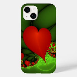 Red Hearts Lime Green Modern Abstrakt Fractal Art
