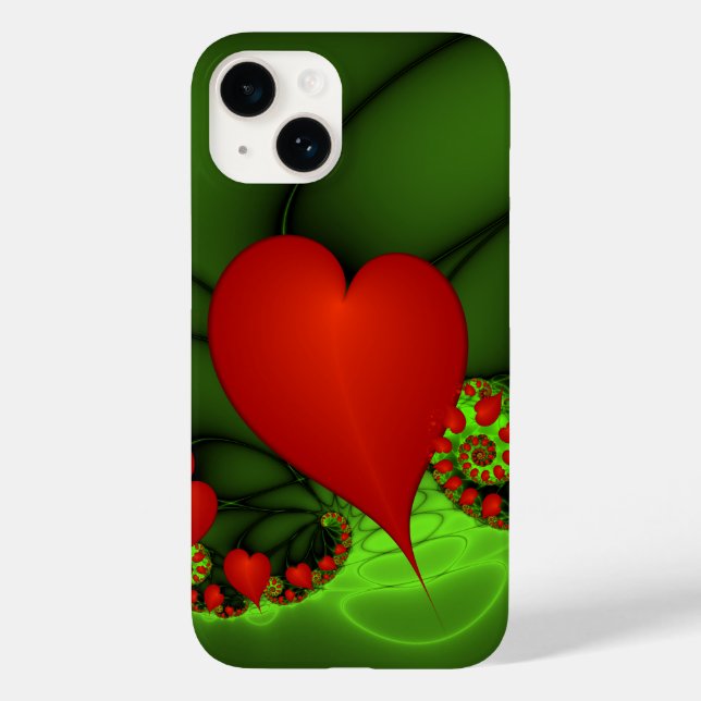 Red Hearts Lime Green Modern Abstrakt Fractal Art (Baksida)