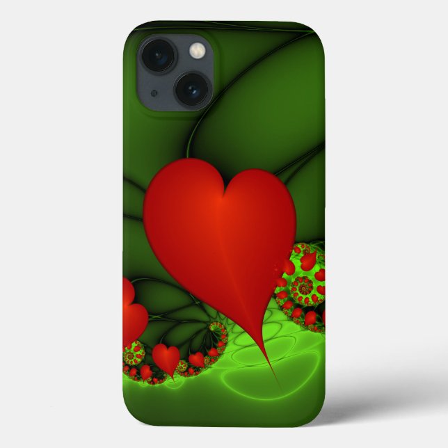 Red Hearts Lime Green Modern Abstrakt Fractal Art (Baksida)