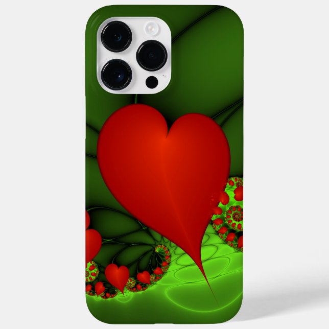 Red Hearts Lime Green Modern Abstrakt Fractal Art (Baksida)