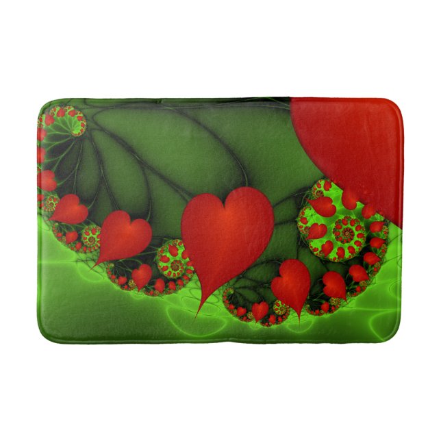 Red Hearts Lime Green Modern Abstrakt Fractal Art Badrumsmatta (Framsidan)