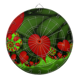 Red Hearts Lime Green Modern Abstrakt Fractal Art Darttavla