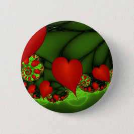 Red Hearts Lime Green Modern Abstrakt Fractal Art Knapp