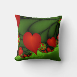 Red Hearts Lime Green Modern Abstrakt Fractal Art Kudde