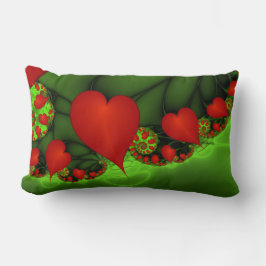 Red Hearts Lime Green Modern Abstrakt Fractal Art Lumbarkudde