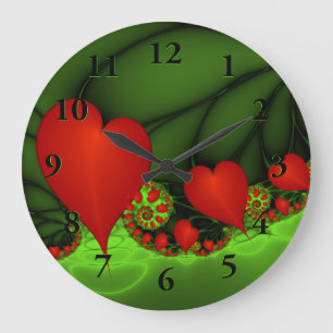 Red Hearts Lime Green Modern Abstrakt Fractal Art Stor Klocka