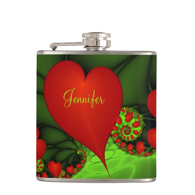 Red Hearts Lime Green Modern Abstrakt Fractal Namn Fickplunta (Framsidan)