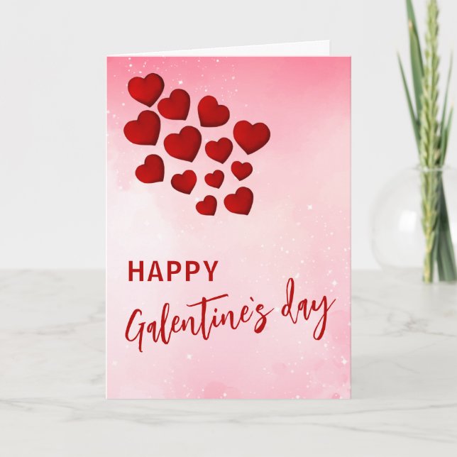 Red Hearts Lycklig Galentine's Day Friends Helgkort (Framsida)