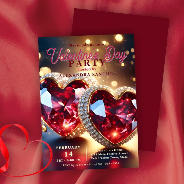 Red Hearts med Gemstones Valentindagen Party Inbjudningar (Skapare uppladdad)
