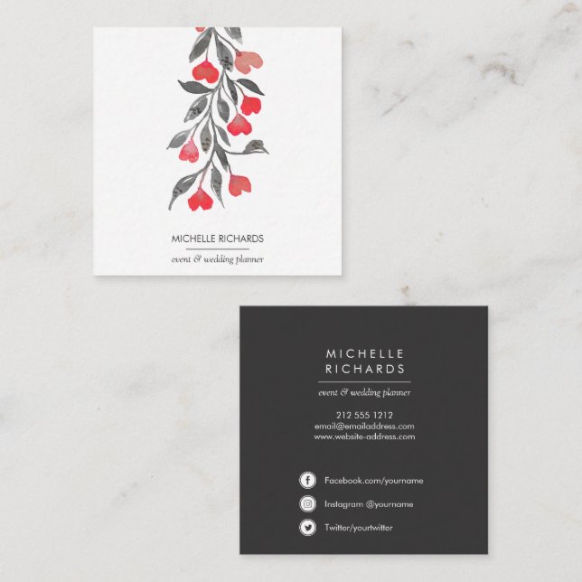 Red Hearts | Medieikoner för Professionell Social Fyrkantigt Visitkort (Fram/baksida)