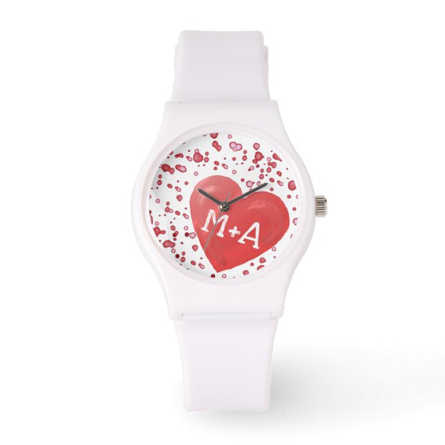 Red Hearts Monogrammed Armbandsur (Framsida)