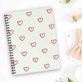 Red Hearts Mönster, Cute, Kärlek Anteckningsbok