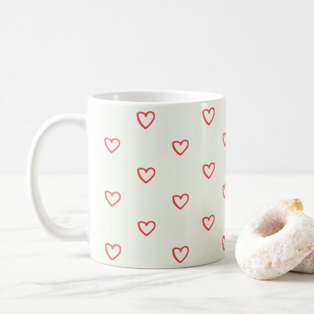Red Hearts Mönster, Cute, Kärlek Kaffemugg (Med munk)