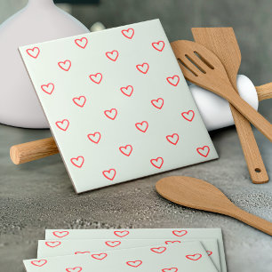 Red Hearts Mönster, Cute, Kärlek Kakelplatta