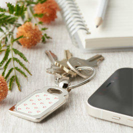 Red Hearts Mönster, Cute, Kärlek Rektangulärt Silverfärgad Nyckelring