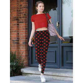 Red Hearts Mönster Kärlek Black Mode Yoga Workout Leggings