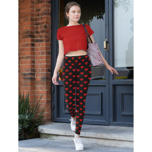Red Hearts Mönster Kärlek Black Mode Yoga Workout Leggings