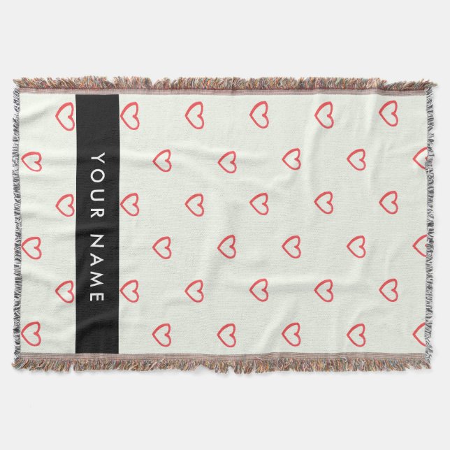 Red Hearts Mönster, Kärlek, ditt namn, anpassa Filt (Framsidan)