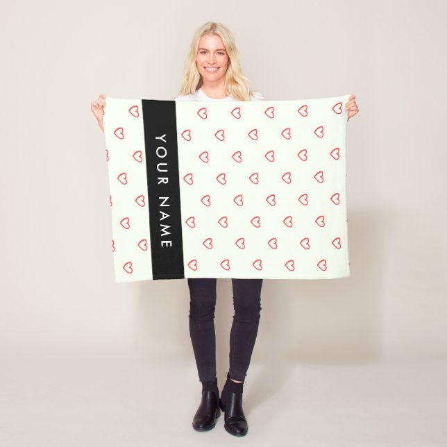 Red Hearts Mönster, Kärlek, ditt namn, anpassa Fleecefilt (På plats)