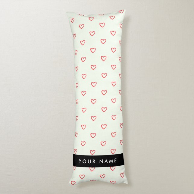 Red Hearts Mönster, Kärlek, ditt namn, anpassa Kroppskudde (Baksidan (Vertikal))