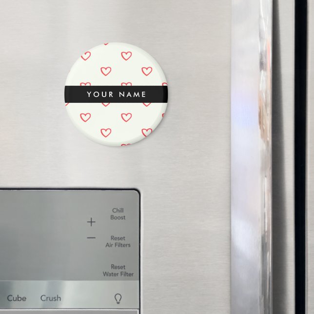 Red Hearts Mönster, Kärlek, ditt namn, anpassa Magnet (In Situ (Fridge))