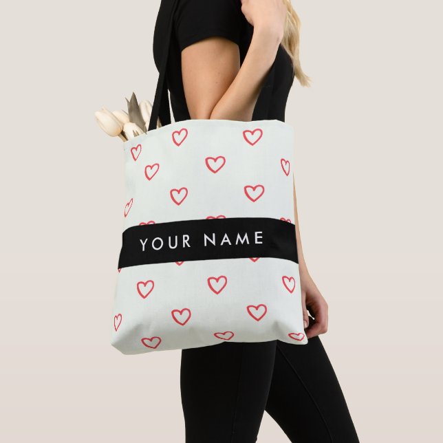 Red Hearts Mönster, Kärlek, ditt namn, anpassa Tygkasse (Närbild)