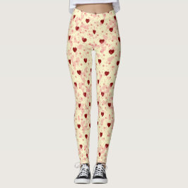 Red Hearts Mönster på en Gult-bakgrund Leggings