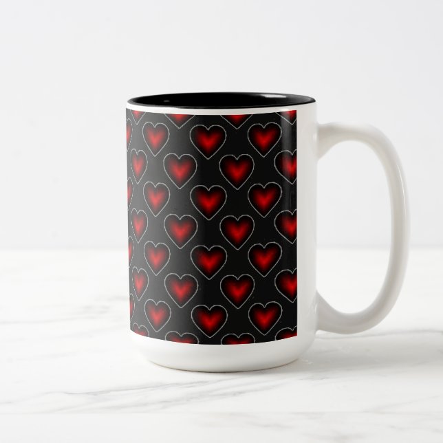 Red Hearts Mönster Red and Black Coffee Mugg (Höger)