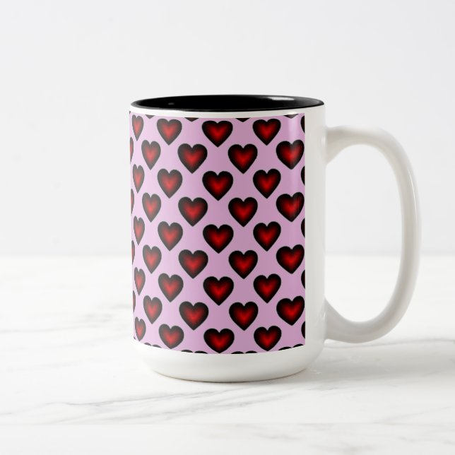 Red Hearts Mönster Red and Rosa Coffee Mugg (Höger)