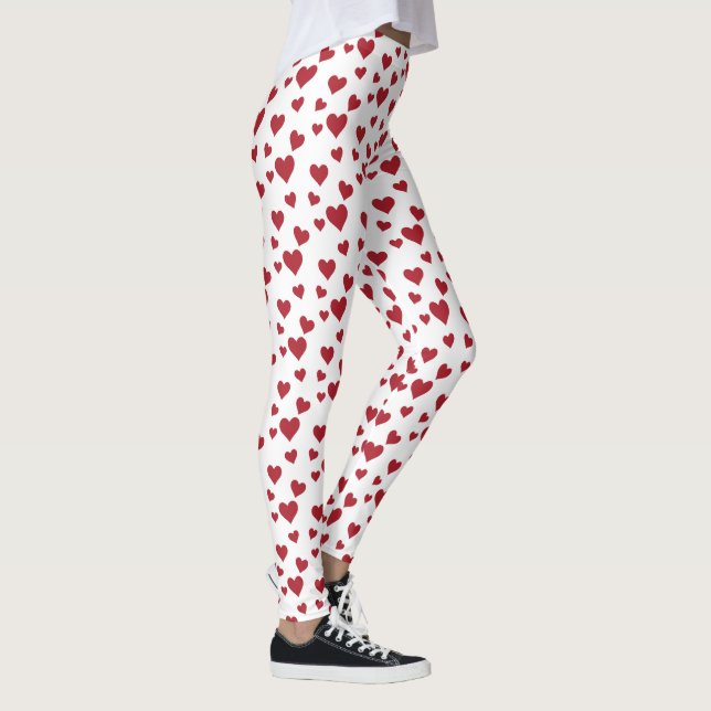 Red Hearts Mönster Valentine Day Leggings (Höger)