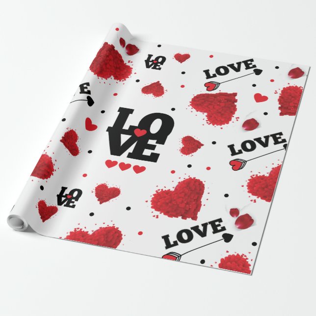 Red Hearts Mönster Valentine Day Presentpapper (Utrullad)