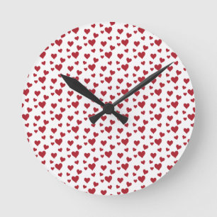 Red Hearts Mönster Valentine Day Rund Klocka