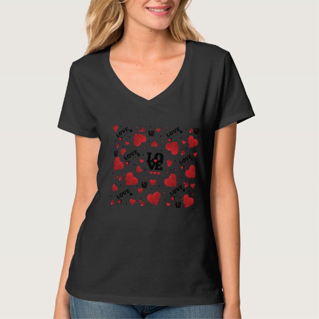 Red Hearts Mönster Valentine Day T Shirt (Framsida)