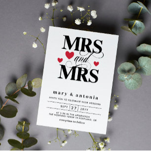 Red Hearts Mrs & Mrs Lesbisk Bröllop 2 i ett Inbjudningar