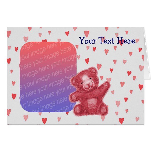 Red Hearts Nalle Cute Photo Card Hälsningskort (Framsidan Horizontal)
