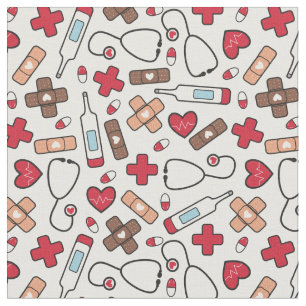 Red Hearts Nurse Doktor Mönster Tyg